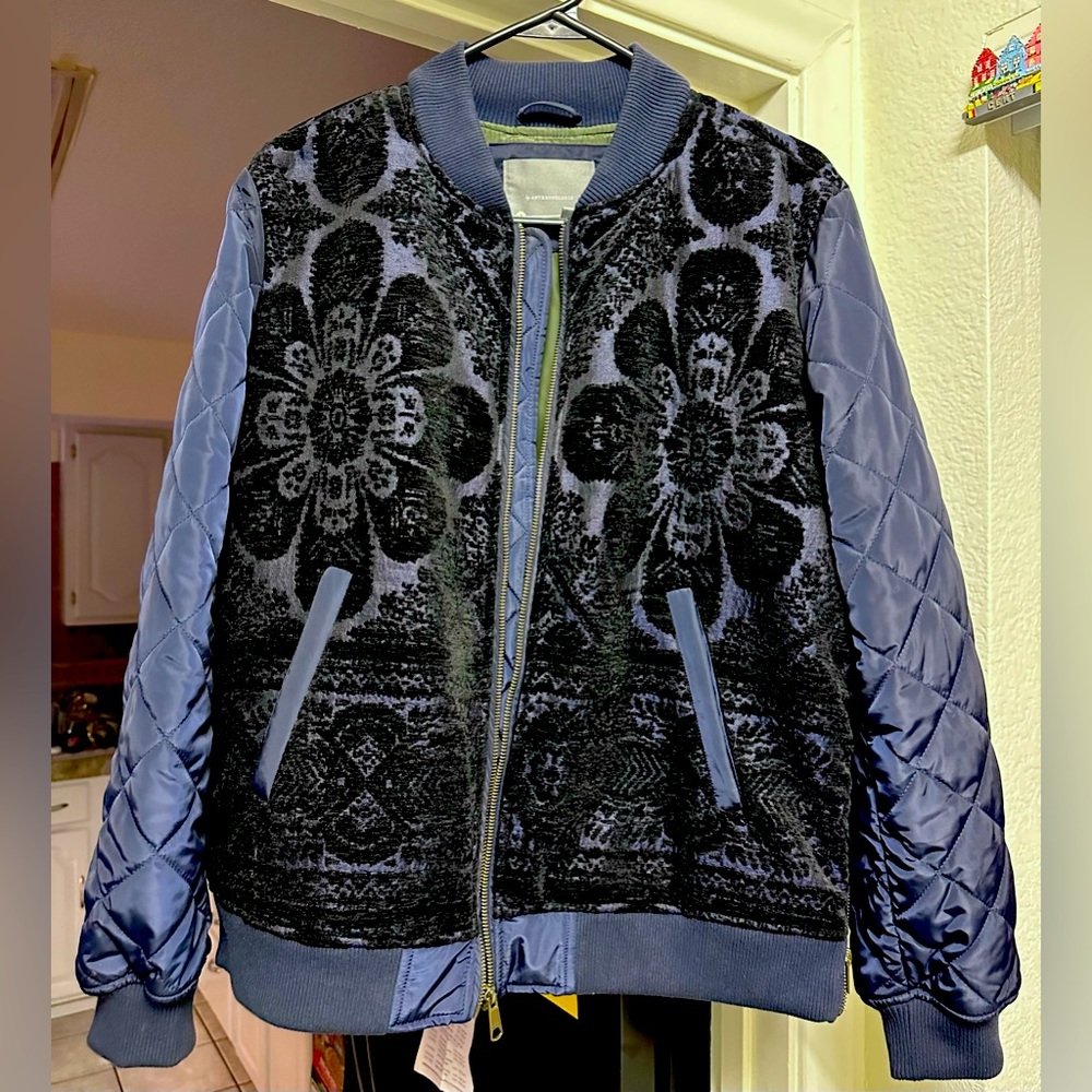 Anthropologie Bomber Jacket - Size L - Navy Blue with Black Quilt pattern